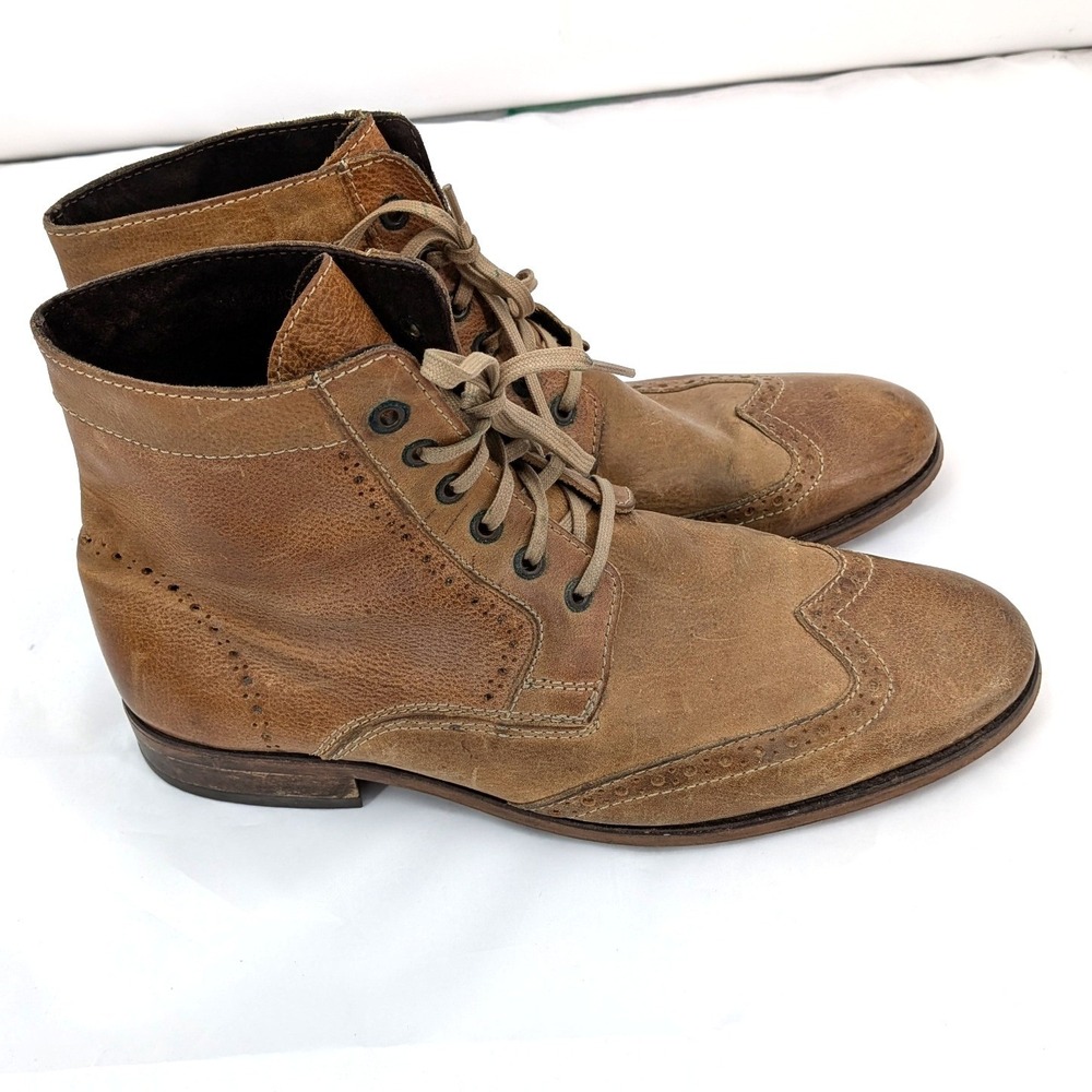 Aldo Leather Wingtip Boots‎ Brown Lace Up Distressed Size 43